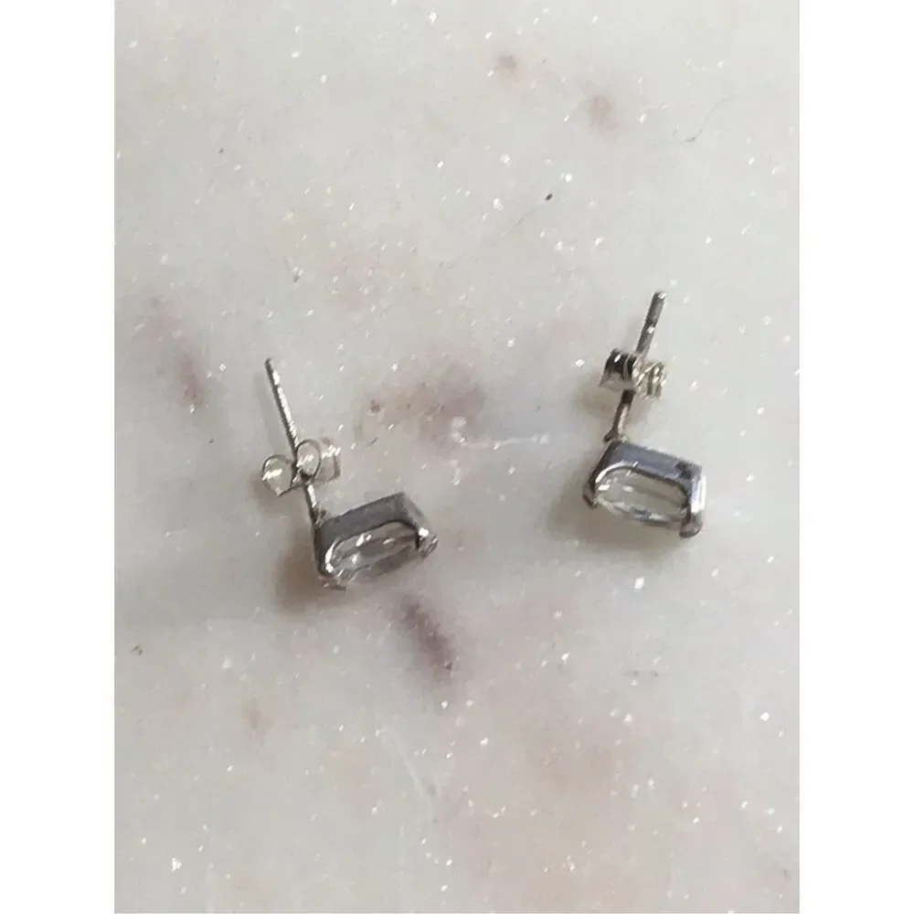 White Quartz Stud Earrings, Sterling Silver, NEW, Handmade, 5 x 7